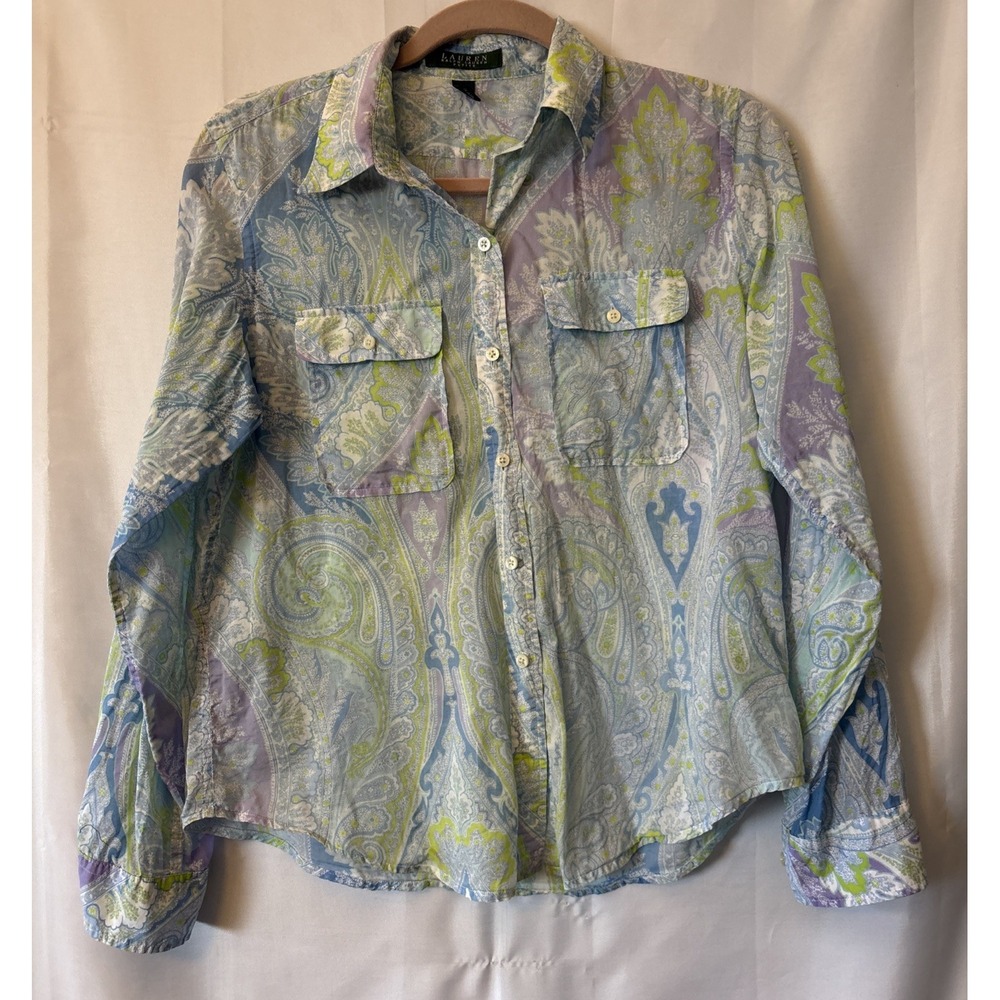 Women's Lauren ralph lauren pastel paisley cotton shirt long sleeve Med Petite